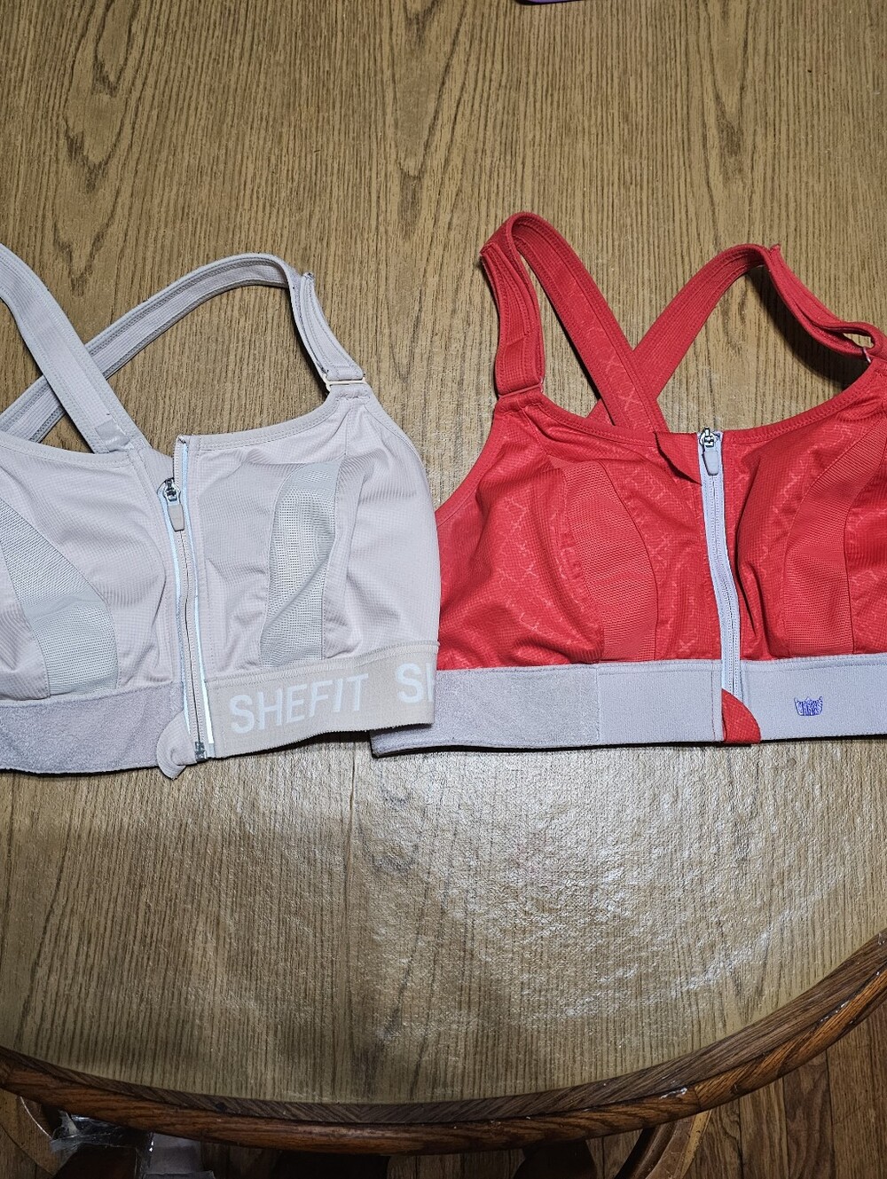 SheFit Front-Zip High Support Sports Bras - Beige & Red 2Luxe